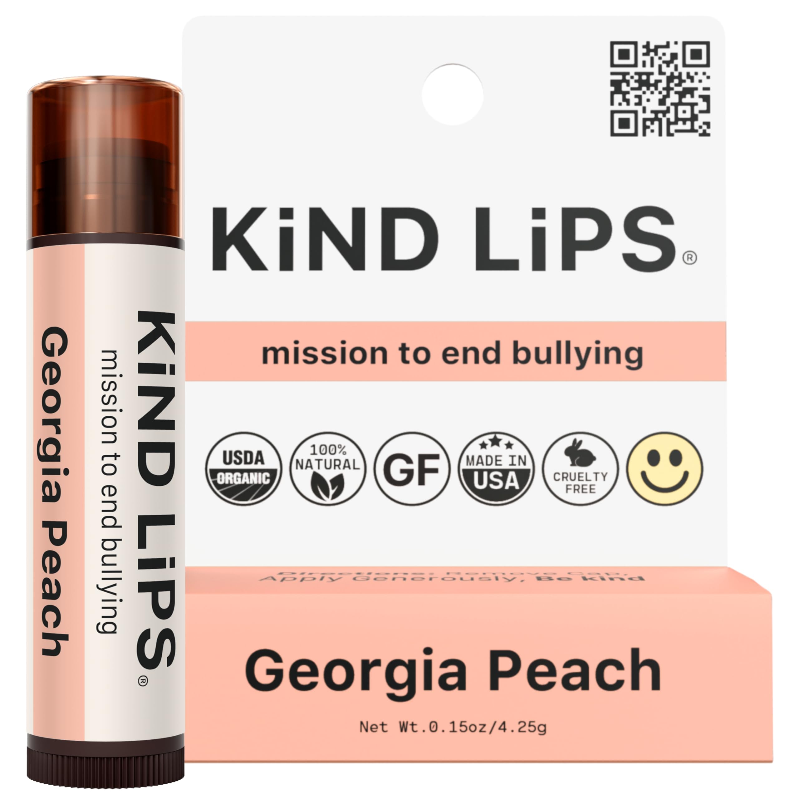Georgia Peach Lip Balm Single Tube | Organic Lip Balm for Dry Lips | Natural Moisturizing Lip Care | Gluten Free | Made in USA