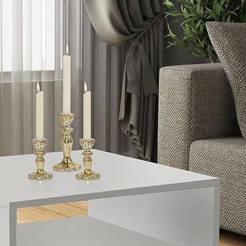 Miniatura 4 de Juego de 3 portavelas de mercurio de cristal dorado para candelabros, centro de mesa, decoración del hogar, boda, cumpleaños, fiesta, Navidad
