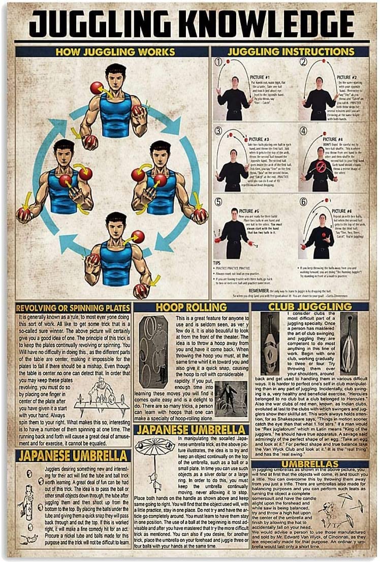 Hlbsdm Juggling Knowledge Metal Signs Vintage Circus Tin Poster Restaurant Bar Club Studio Home Room Wall Decor Plaque 8X12 Inches