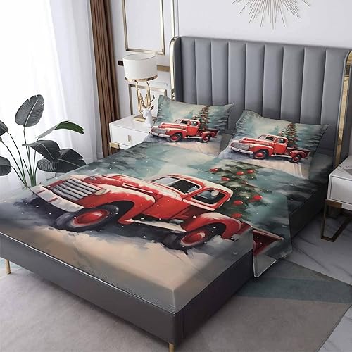 zcsm Classic Cars Sábanas tamaño King  Sábanas y fundas de almohada de Navidad  100% microfibra, estampado de alta cantidad de hilos, sábana