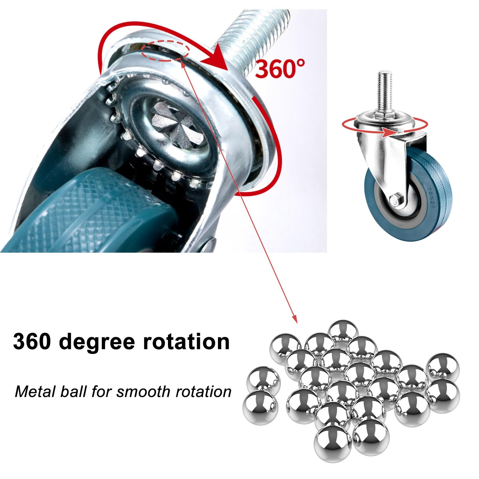 Schwerlast-Lenkrollen 65 75 mm, 4 geräuscharme Räder mit Bremse M10 M12, Tragkraft je 80 kg, verschleißfeste, feststellbare Rollen für Möbel und Werkbänke