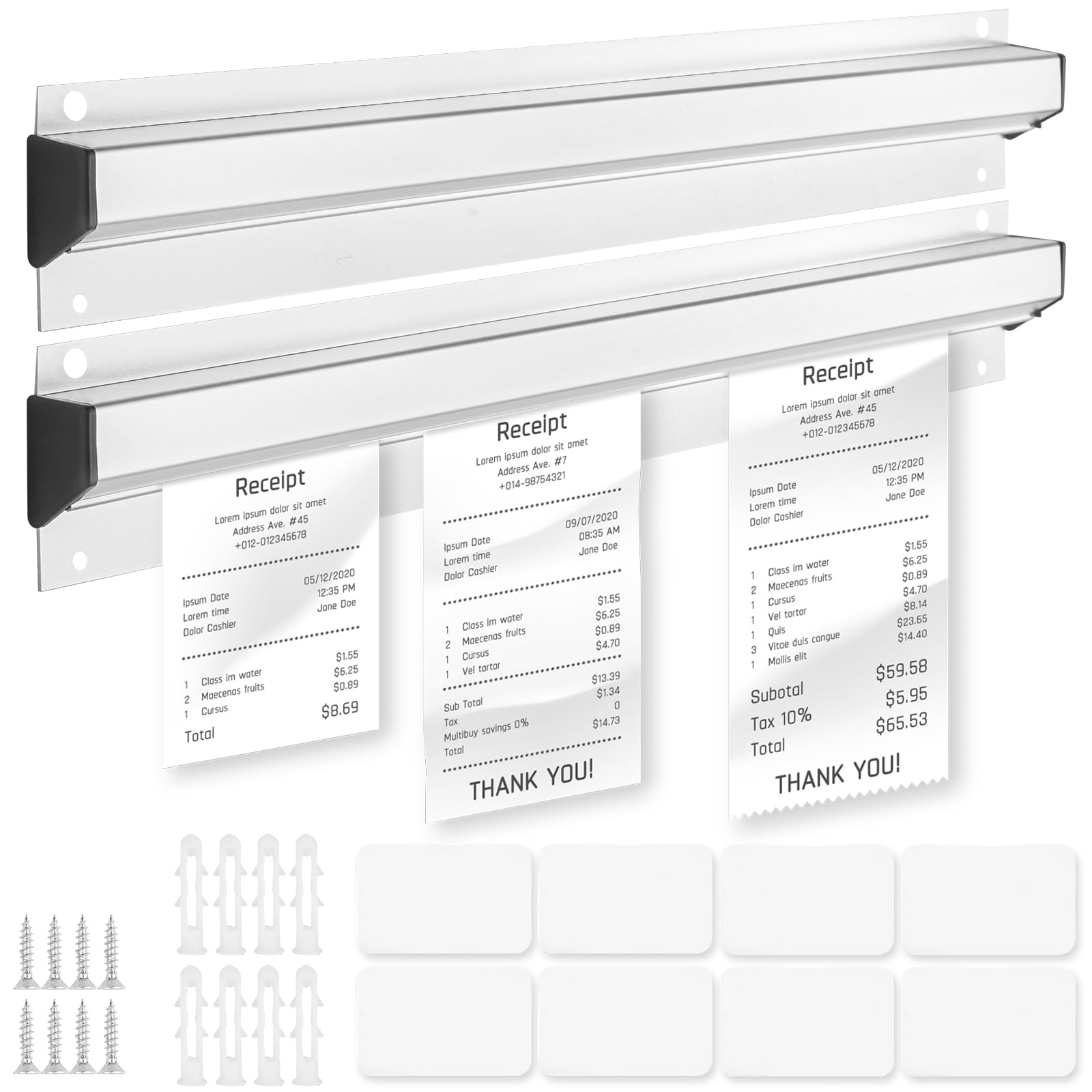 Lot de 2 porte-billets, 40 cm, en alliage d'aluminium, pour restaurant, bar, cuisine, café, pub, bureau, autocollants avec vis