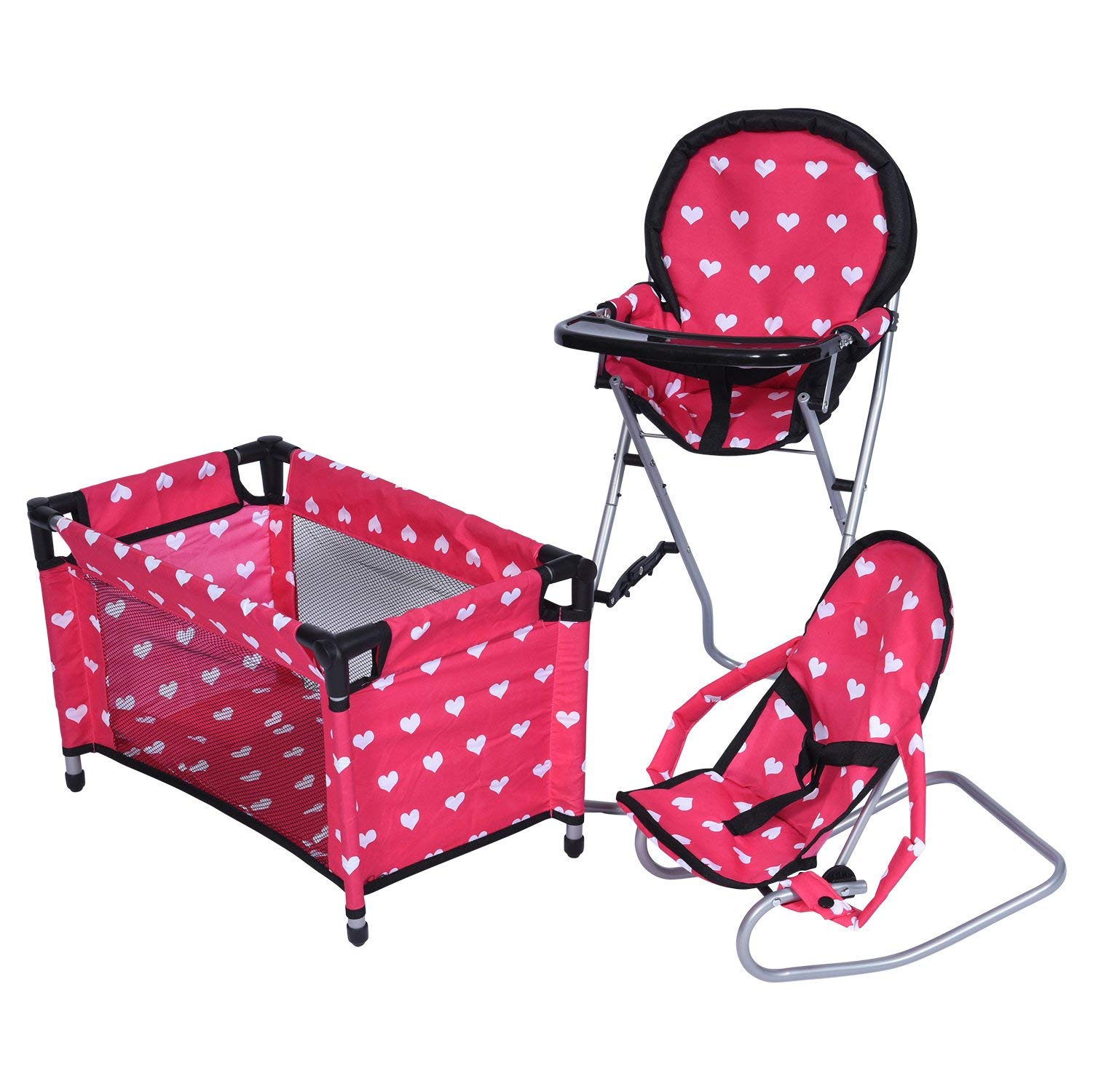 3-1 Doll Mega Playset with Doll High Chair, Doll Bouncer and Pack N Play for 18 Inch Dolls