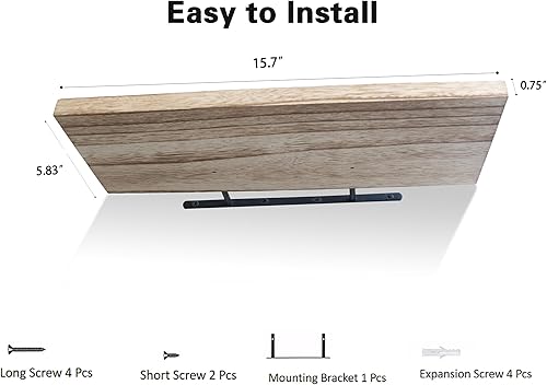 Miniatura 2 de Estante flotante de pared de madera rústica, almacenamiento de pared para baño, dormitorio, sala de estar, cocina, exhibición colgante para libros y
