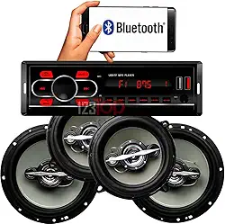 Kit Som Automotivo Bluetooth MP3 Rádio FM Com 4 Alto Falantes 5 e 6 Polegadas