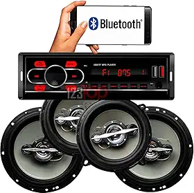 Kit Som Automotivo Bluetooth MP3 Rádio FM Com 4 Alto Falantes 5 e 6 Polegadas