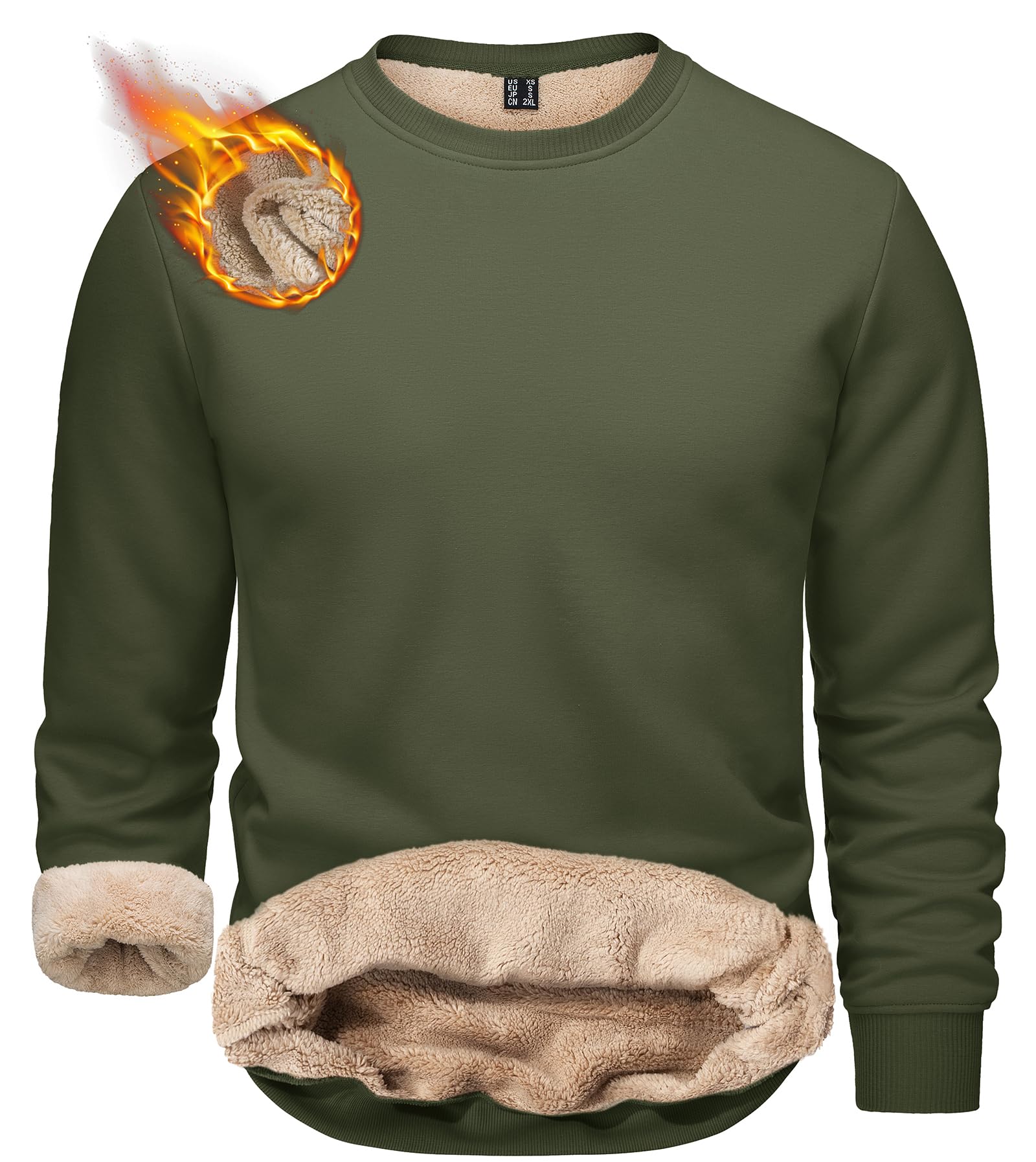 TACVASEN Men's Crewneck Sweatshirt Warm Sherpa Lined Thermal Sweatshirts Heavyweight Long Sleeve Winter Fleece Pullover Shirt