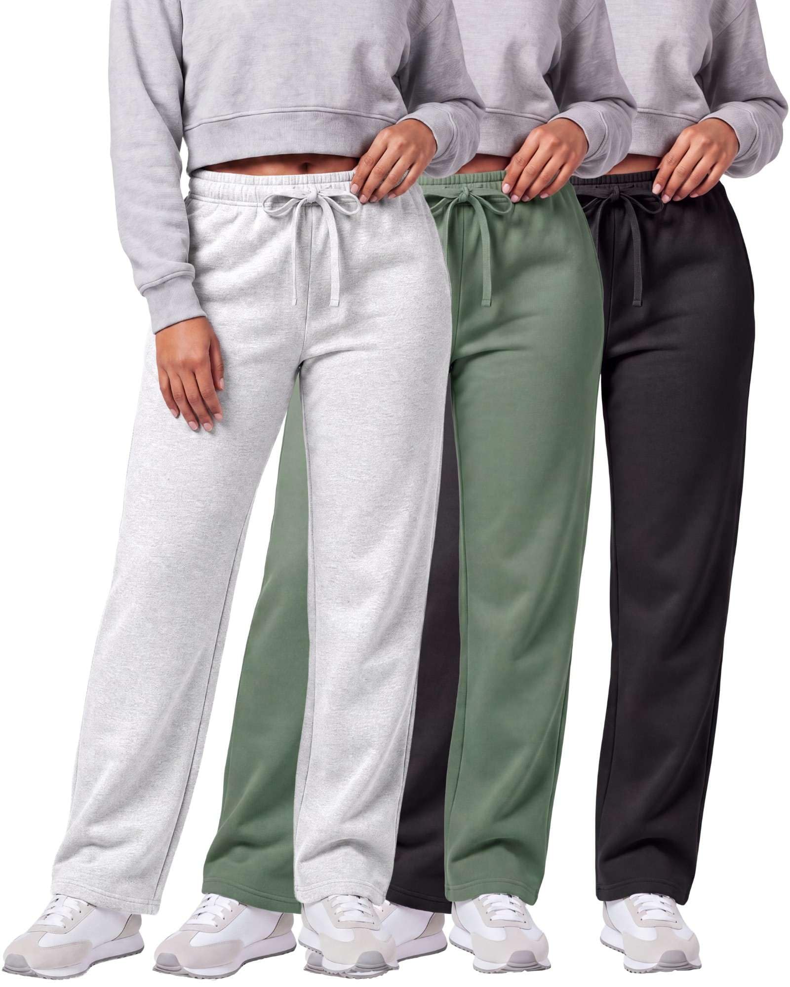 Real Essentials Confezione da 3: pantaloni della tuta da donna in pile con fondo aperto - casual Athleisure (disponibile in Plus)
