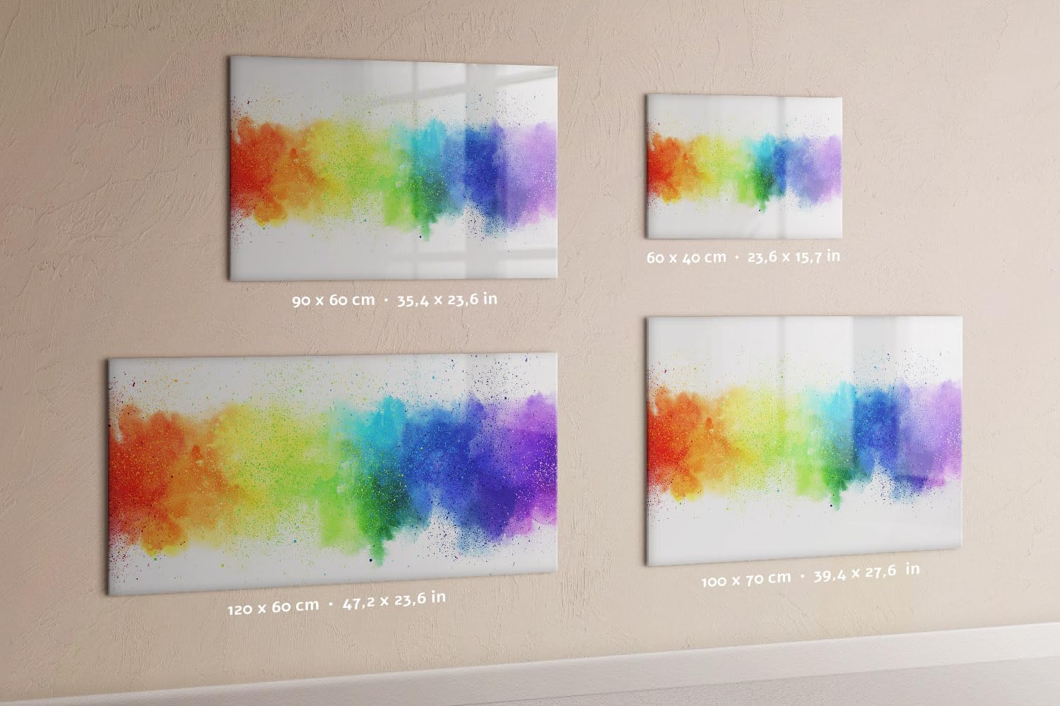Tableau blanc en verre 90x60 cm | Arc-en-ciel abstrait