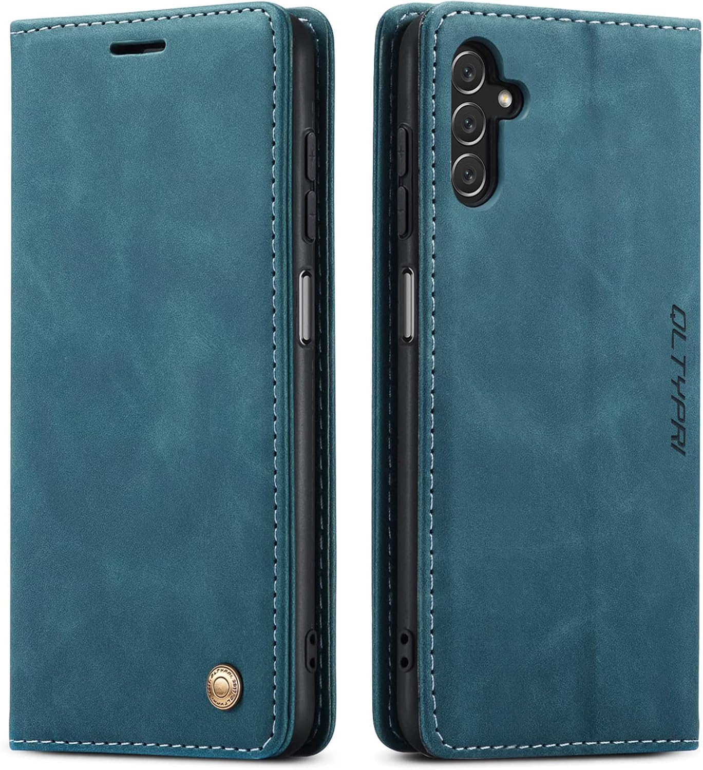QLTYPRI Samsung Galaxy A13 5G case Vintage PU Leather Wallet Case TPU Bumper [Card Slots] [Hands-Free Kickstand] [Magnetic Closure] Shockproof Flip Folio Case for Samsung Galaxy A13 5G/A04s - Blue