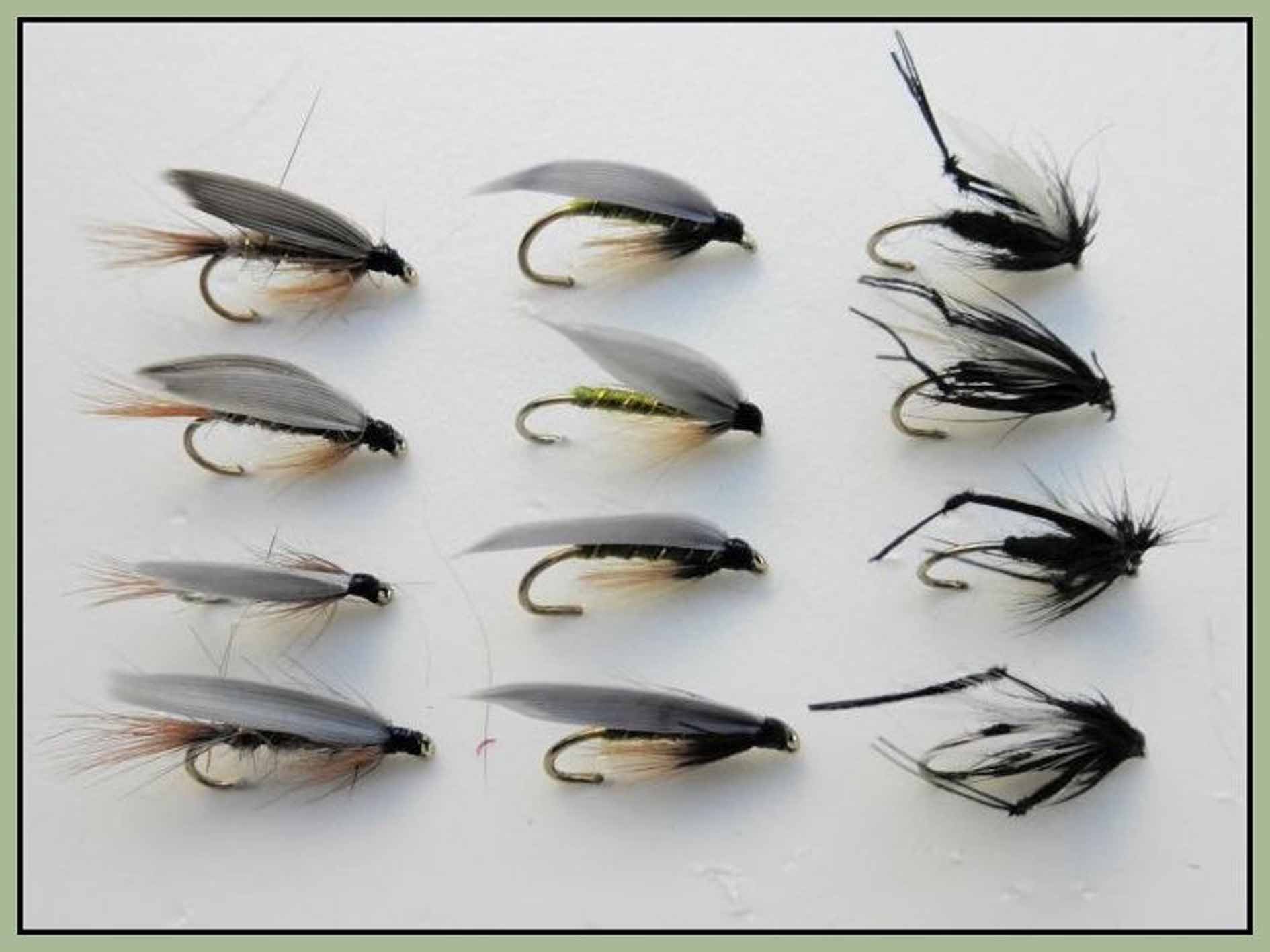 Wet Trout Flies, 12 Pack Hawthorn, Greenwell Glory & Hares Ear, Choice of sizes