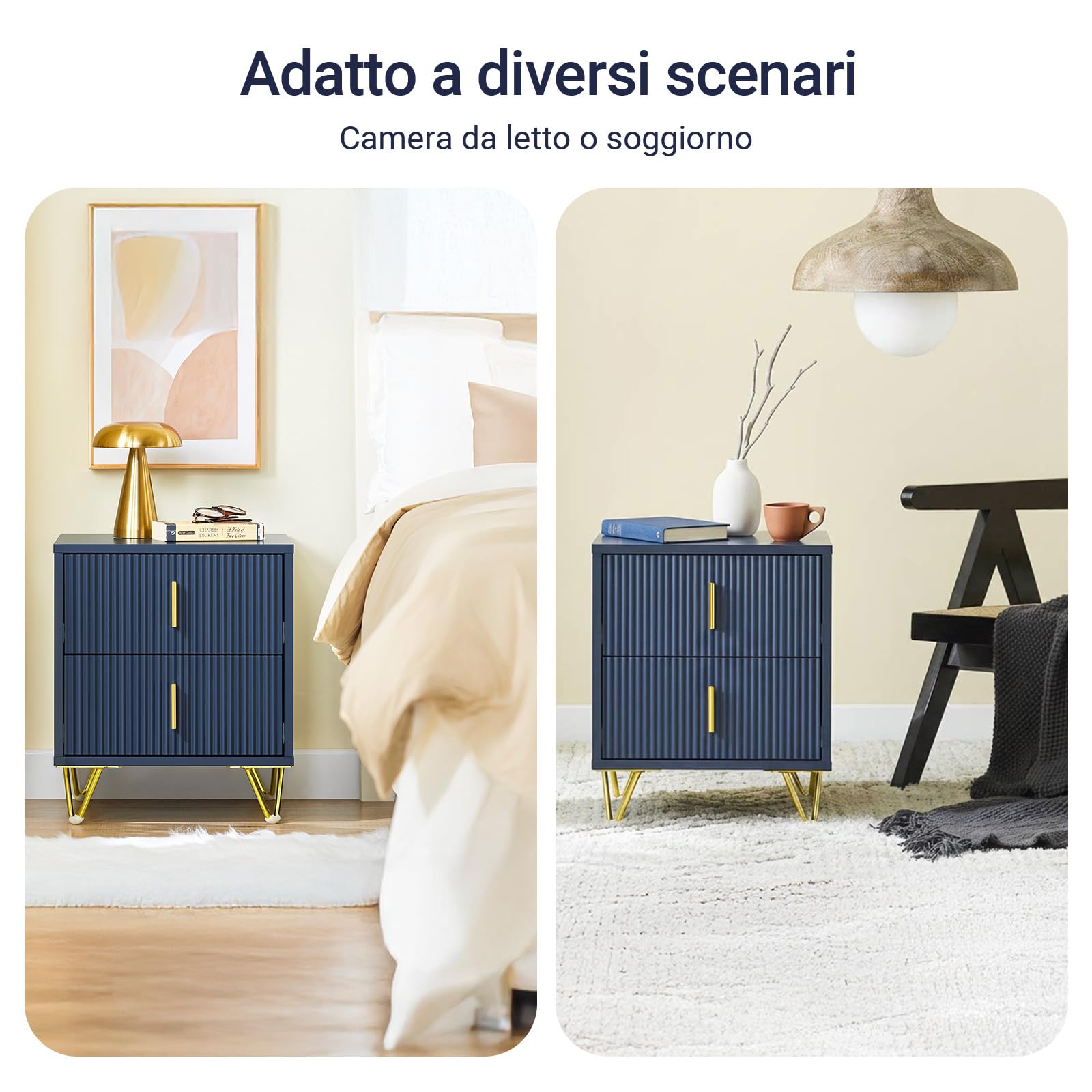 SoBuy Comodino, Comodino con 2 cassetti, Tavolino moderno per camera da letto e soggiorno, Blu L40 x P40 x A47 cm FBT115-B