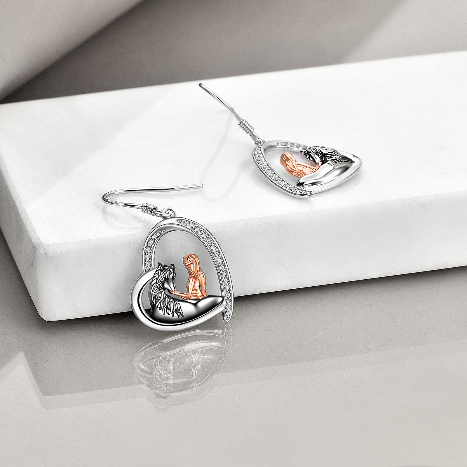 Pferd Ohrringe Mädchen Herz Tropfen Ohrringe 925 Sterling Silber Schmuck Geschenk für Damen Freund