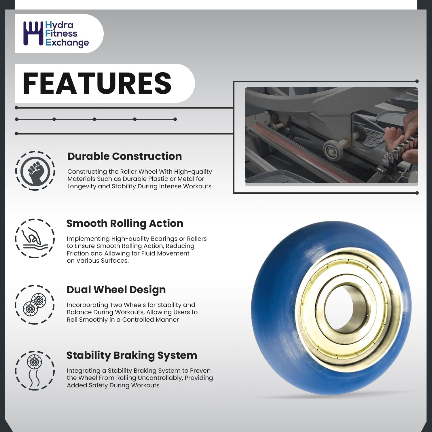 Hydra Fitness Exchange Slide Roller Wheel with Bearing (104247-001) | Small Roller Blade Wheels for Home Gym Equipment | Compatible with Octane Fitness Pro 4700 & Pro 3700 Elliptical Machines - Blue