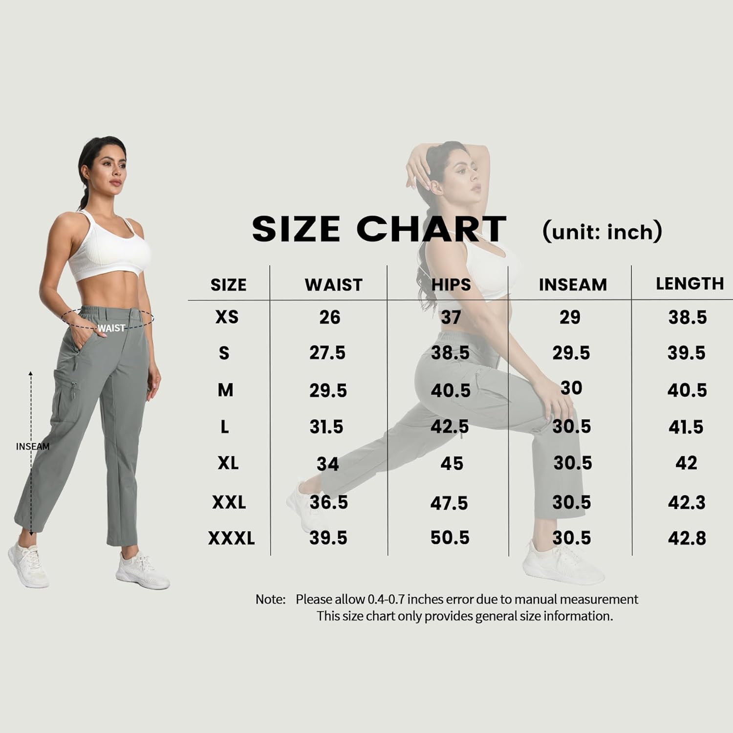 Womens Cargo Hiking Pants - Travel Lightweight Water Resistant 4 Pockets Casual Quick Dry Athletic Climbing Pants