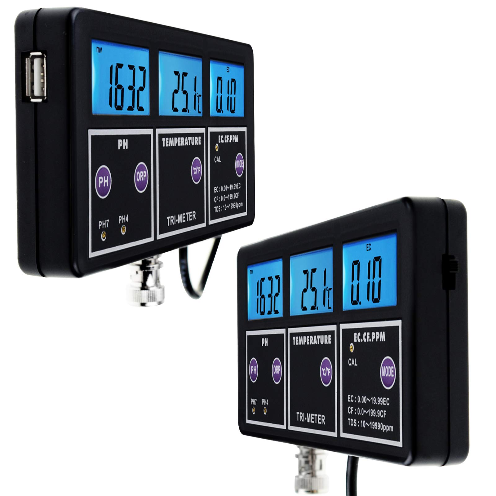 TEKCOPLUS Wielopoziomowy miernik pH/ORP Redox/EC/CF/TDS PPM/Temp. ATC Profesjonalny miernik testowania combo akumulator z wymienną elektrodą BNC do akwarium, hydroponiki, laboratorium, spa, basenów, wody