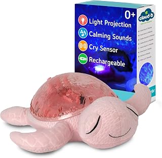 Cloud b Ocean Projector Nightlight with 2 White Noises & 2 Soothing Sounds | Adjustable Settings | Cry Sensor | Tranquil Turtle - Pink (Rechargeable)
