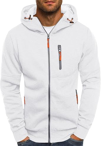 Mens Hoodies Casual Fleece Hooded Sweatshirt Full-Zip Long Sleeve Pullover Hoody Tops