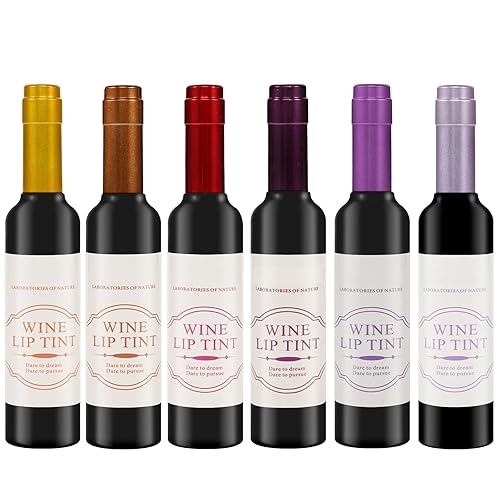 ALIVER Tinte de labios de vino, 6 colores/juego, tinte labial impermeable de larga duración, brillo labial de copa antiadherente, claro
