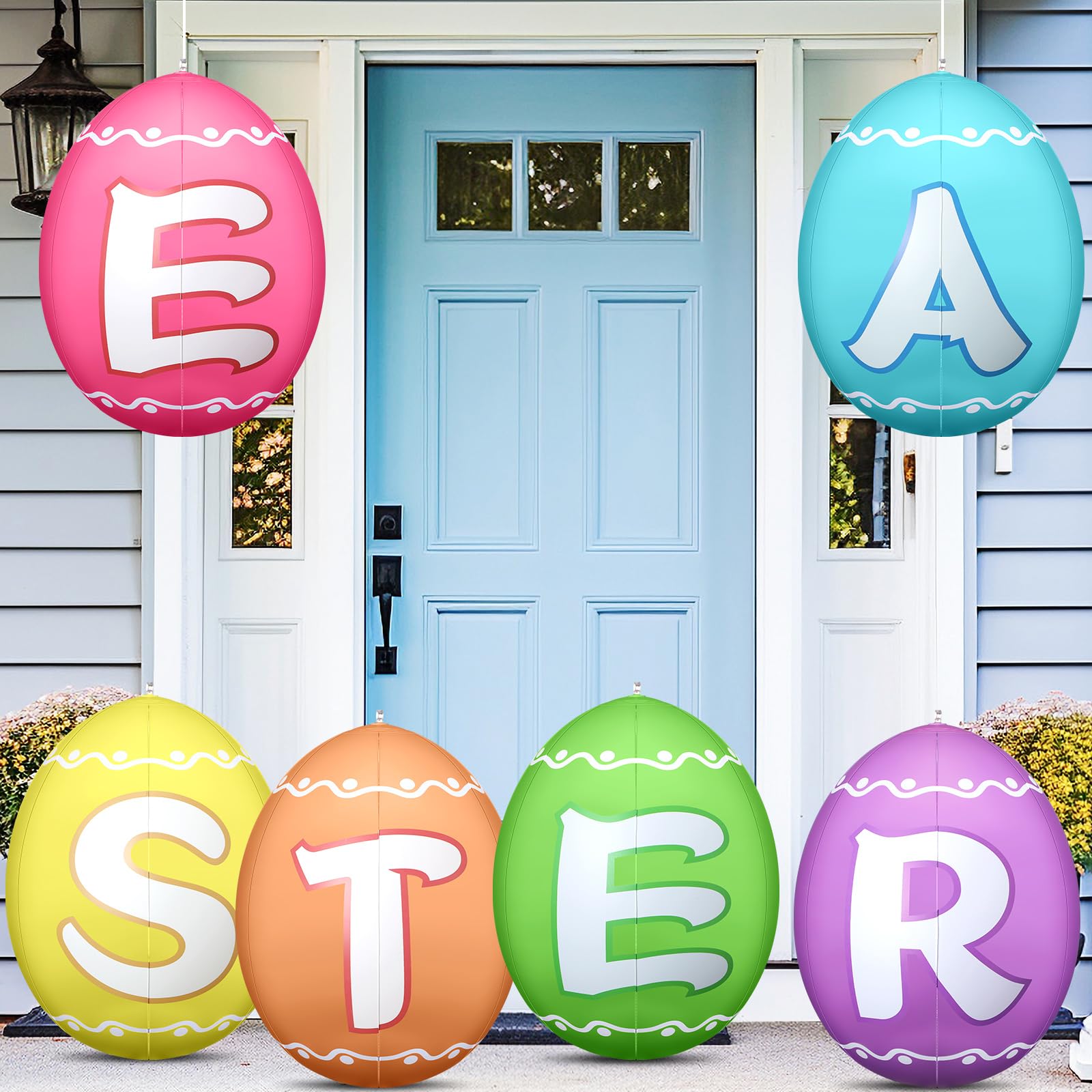 Photo 1 of Jetec 6 Pack Inflatable Easter Eggs Decorations 16 Inch Colorful Easter Egg Inflatables Decor Kids Toys Eggs Inflatable Easter Eggs Ornaments for Indoor Outdoor Blow up Yard Garden Party (Letter)