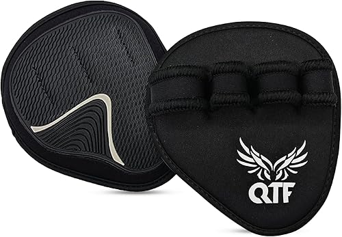QTF Puños de elevación para levantamiento de pesas, guantes de goma para gimnasio, protector de palma de gimnasio, almohadillas de agarre de