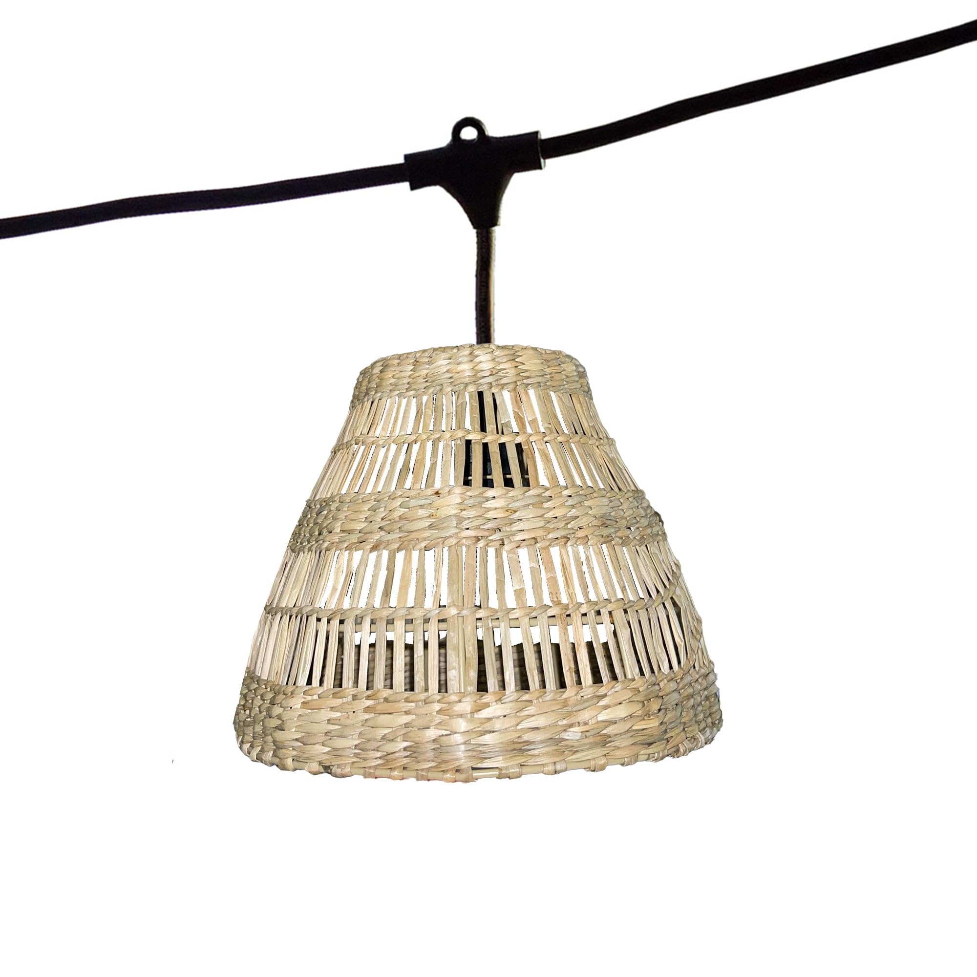 Lumisky Lichterkette mit Lampenschirm aus Seegras im Boho-Stil, 7-flammig, E27-Fassung, warmweiß, 6 m