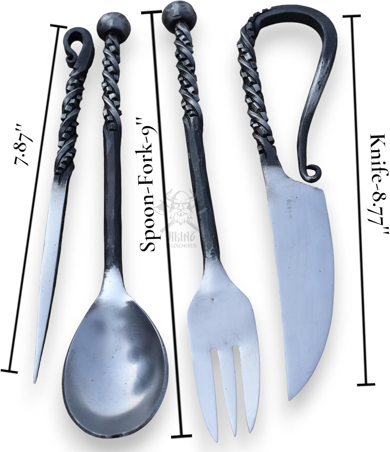Viking Traders Hand Forged Medieval Viking Cutlery Set with Food Stick, Twisted Handle Design