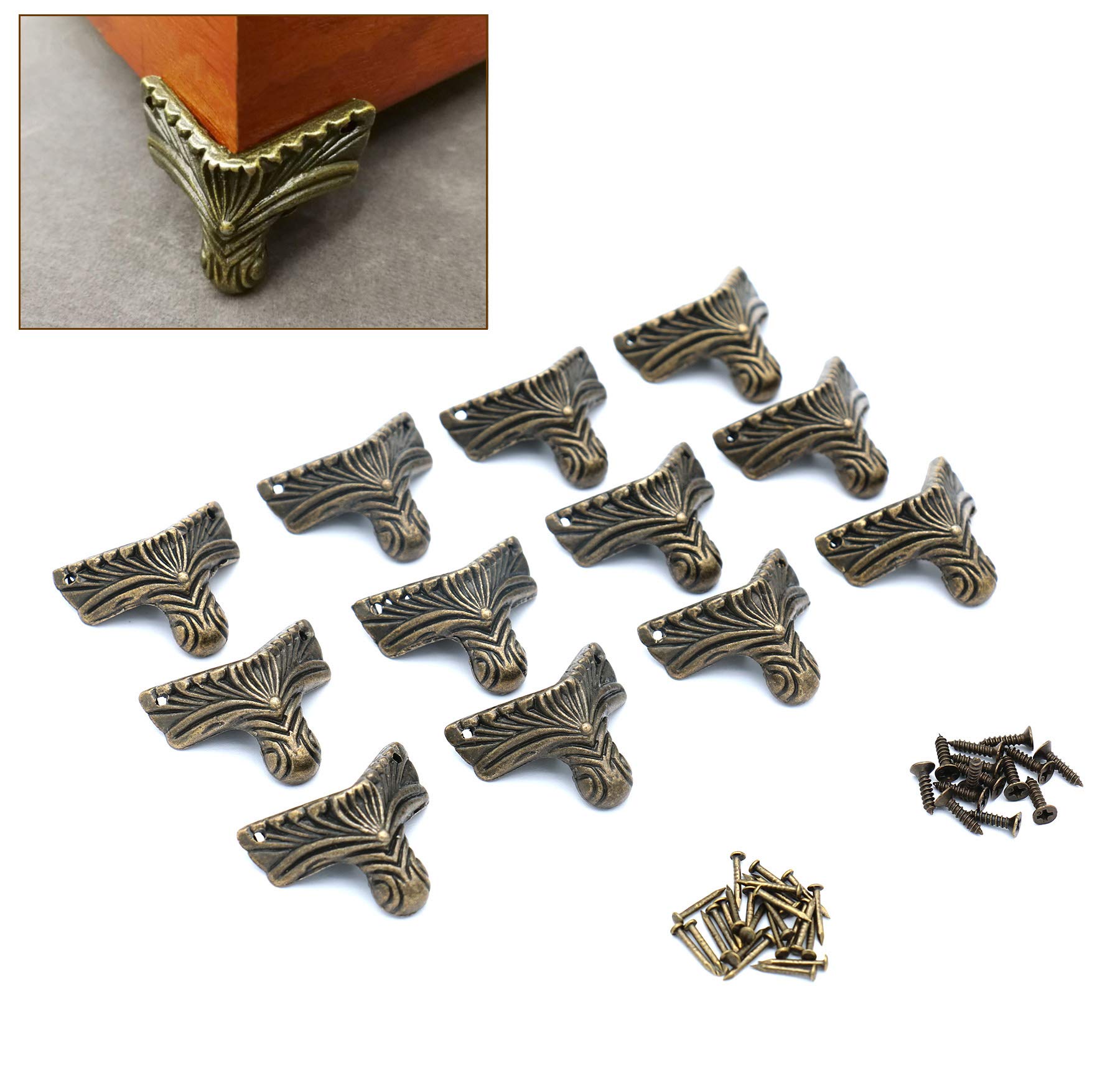 Anmeilexst 12 Pcs Vintage Bronze Foot Wooden Box, Gift Box, Jewelry Box Leg Foot Corner Protector (Contains Bronze Screws)
