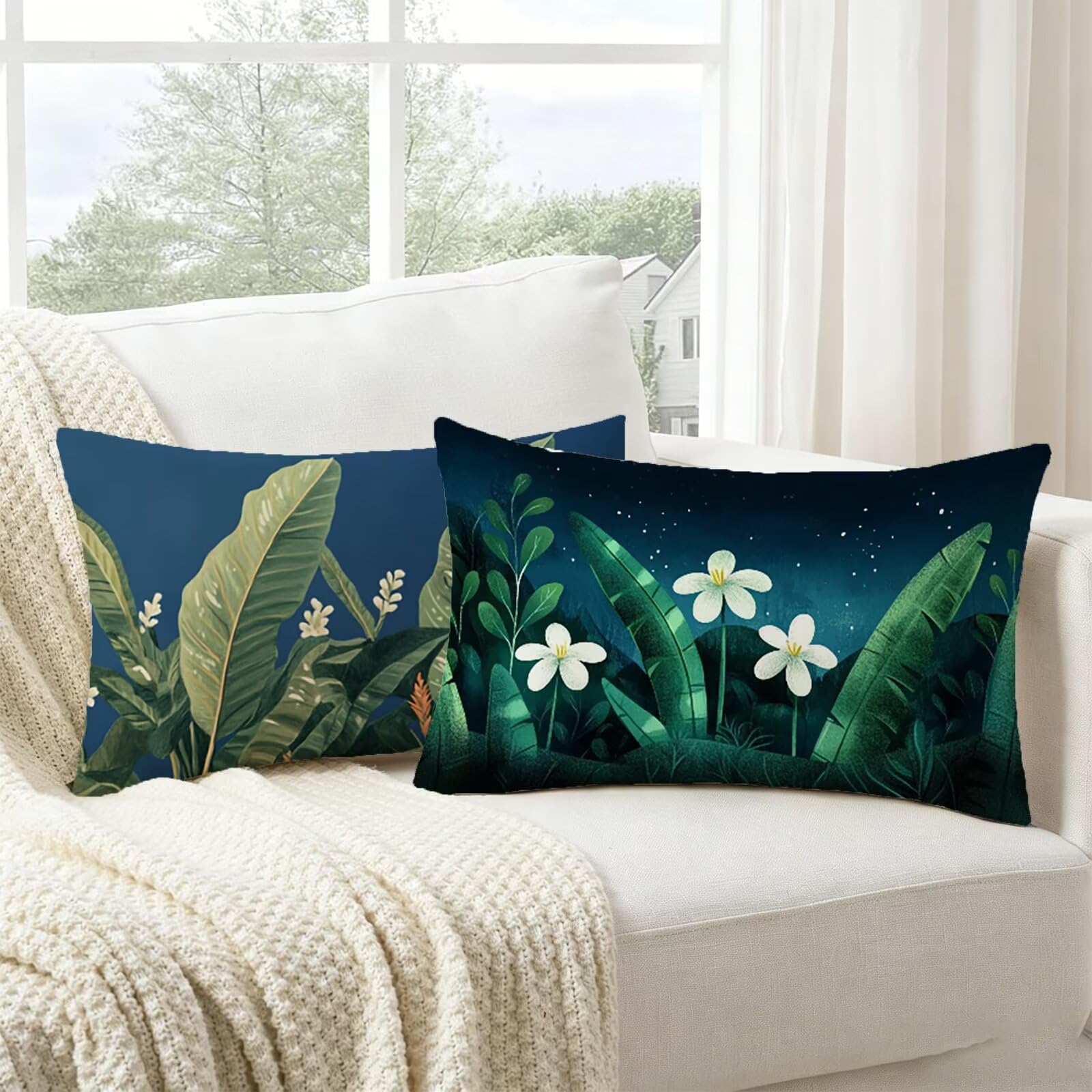 Coussin extérieur imperméable vert 40x80 effet lin finition premium