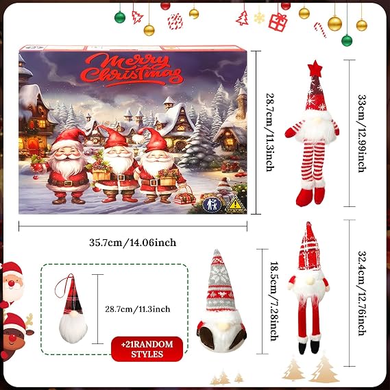Gnome Christmas Advent Calendar 2025 Adult Women - 24 Day Christmas Countdown Calendar Handcraft Lighted Gnome Ornaments Xmas Tree Decoration Gifts for Girls Kids