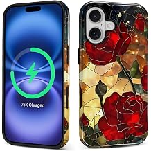 DAIZAG Case for iPhone 17,[Compatible with MagSafe],Magnetic Phone Glossy Cover,Hybrid Heavy 2 in 1 Full Body Rugged Shockproof-Stained Glass Unrestrained Rose Floral