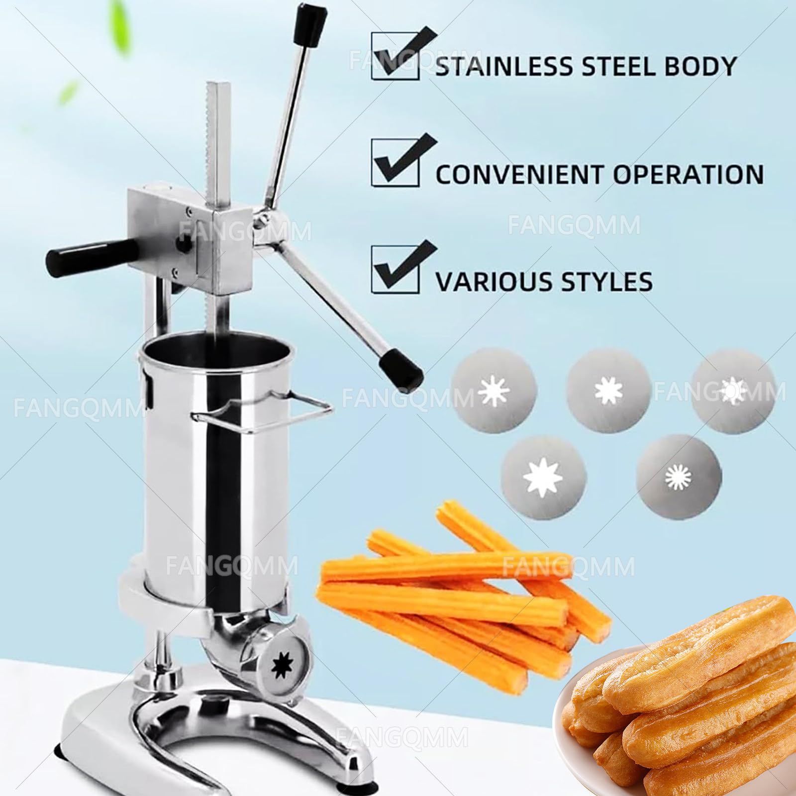 Máquina manual de acero inoxidable para churros y donas con relleno de mermelada, ideal para panaderías, tiendas de postres y uso doméstico