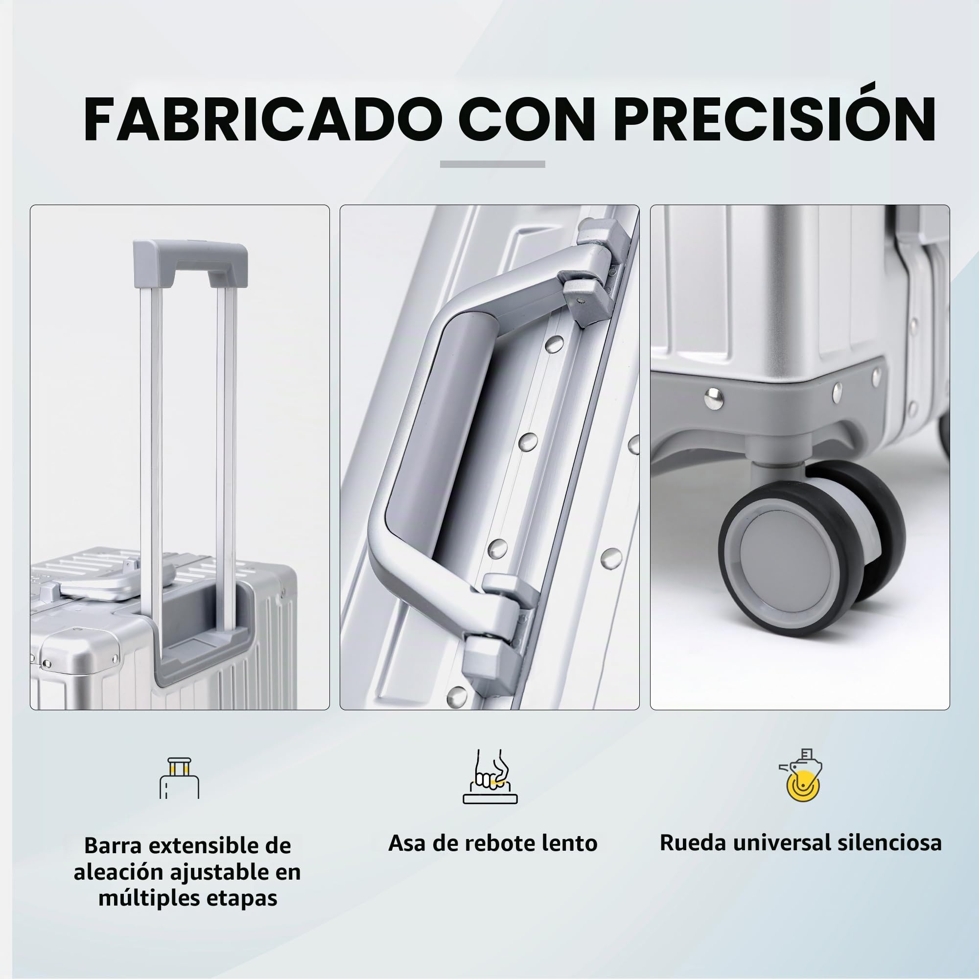 Simcat - Equipaje de mano de aluminio con ruedas giratorias, aprobado por aerolíneas, ligero, con candado TSA y ruedas silenciosas, carcasa dura, para viajes de negocios, Silver, 20in/55cm,36L