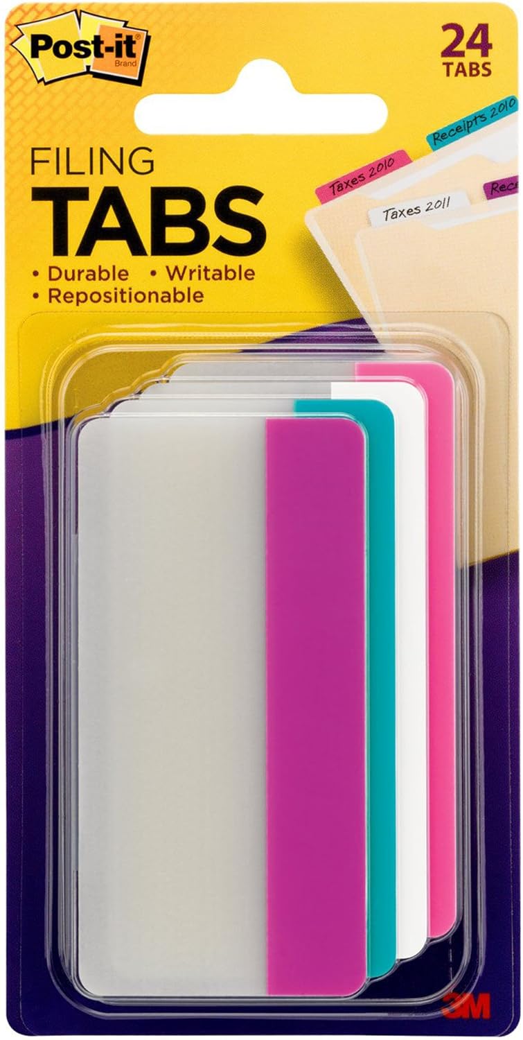 Post-it Tabs, 3 in Solid, Assorted Colors, 6 Tabs/Color, 4 Colors, 24 Tabs/Pack (686-PWAV3IN) : Index Tabs : Office Products