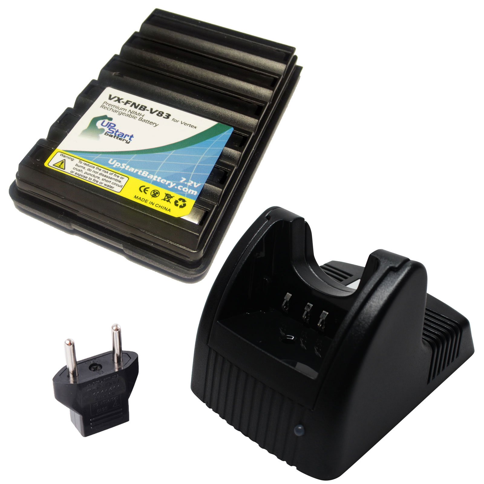 FNB-83 Battery and Charger with EU Adapter for Vertex FT-60R, VX-170, VXA-220 Pro VI, VX-800, VX-800U, VXA-210 and Standard Horizon HX600S, HX270S Two-Way Radio (1600mAh, 7.2V, NI-MH)
