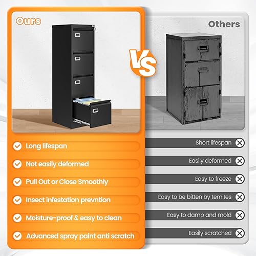 Vista 43 de Archivador de 3 cajones, archivador móvil totalmente ensamblado con cerradura para oficina en casa, caninete de metal con ruedas, cabina de tres