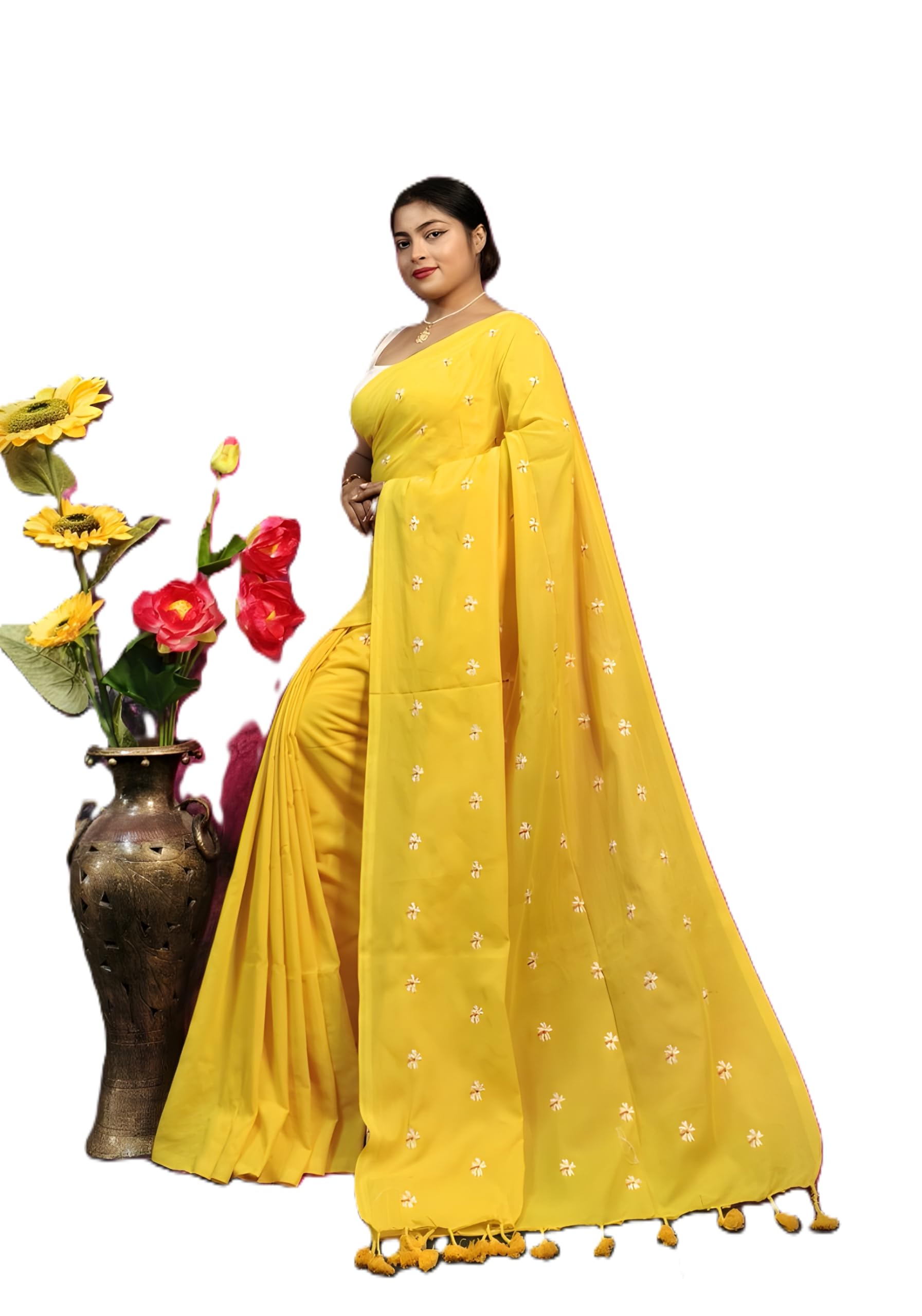 rnn saree Women's Floral Embroidered Handloom Pure Cotton Saree-picture-33