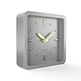 Driini Modern Mid Century Desk & Shelf Clock (Gray and Gold) - Battery Operated with Silent, Analog Movement – Small Tabletop Clocks for Office – Perfect for Mantle, End Table, Desktop or Nightstand