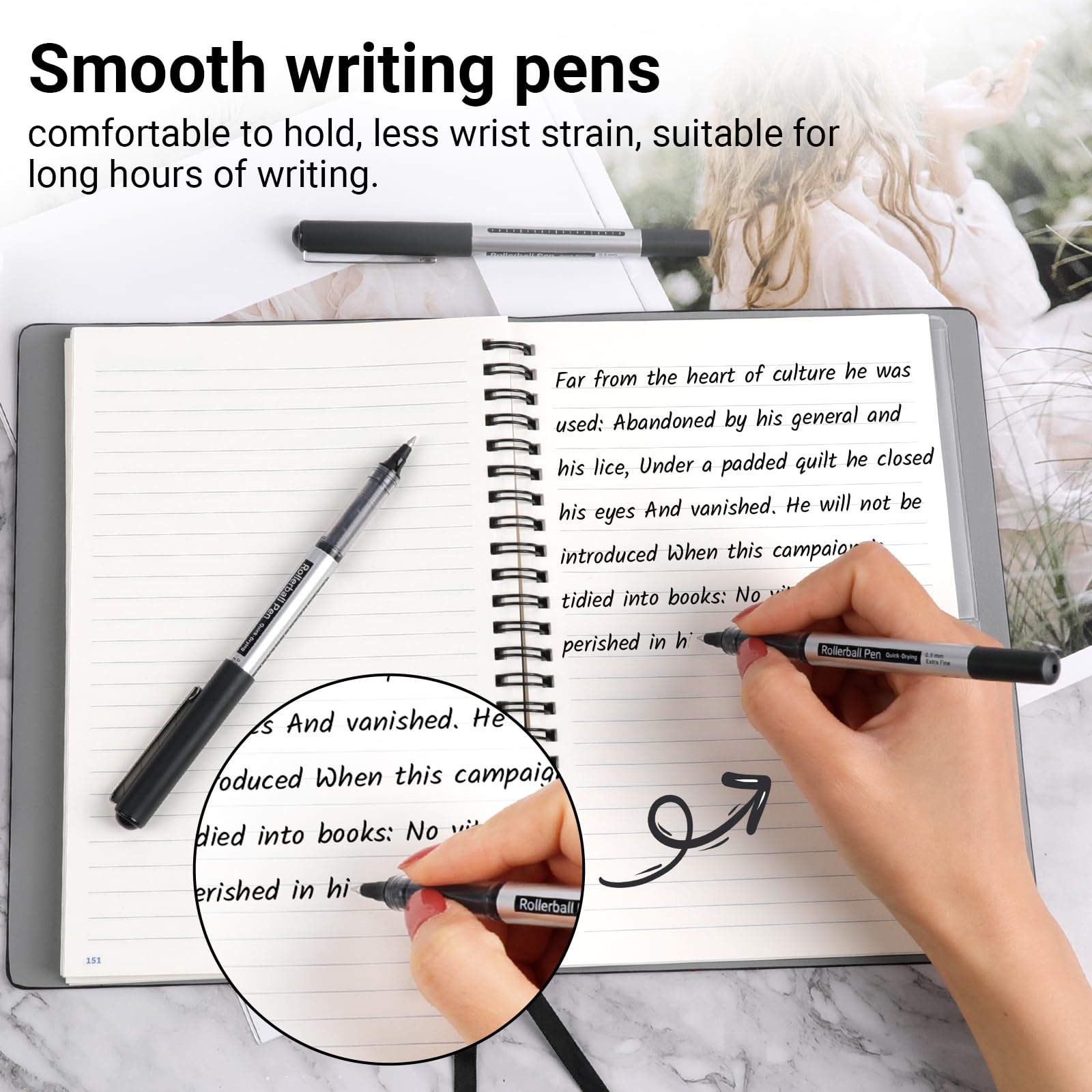 Rollerball Pens Black Ink, 16 Pack 0.5mm Writing Pens, Large Capacity, Quick Drying, Smooth Writing, No Bleeding - Image 4