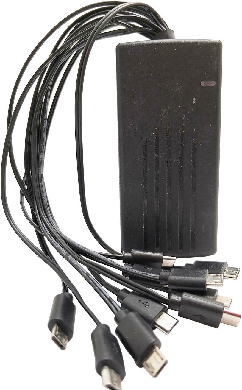 EXMAX 10-ports Micro USB Charger 1 M Cable for Wireless Tour Guide System(ELGT-470) Transmitter or Receiver,Power Small Devices And Electronics That Use Micro USB 2.0 Jack(10-ports Charger)