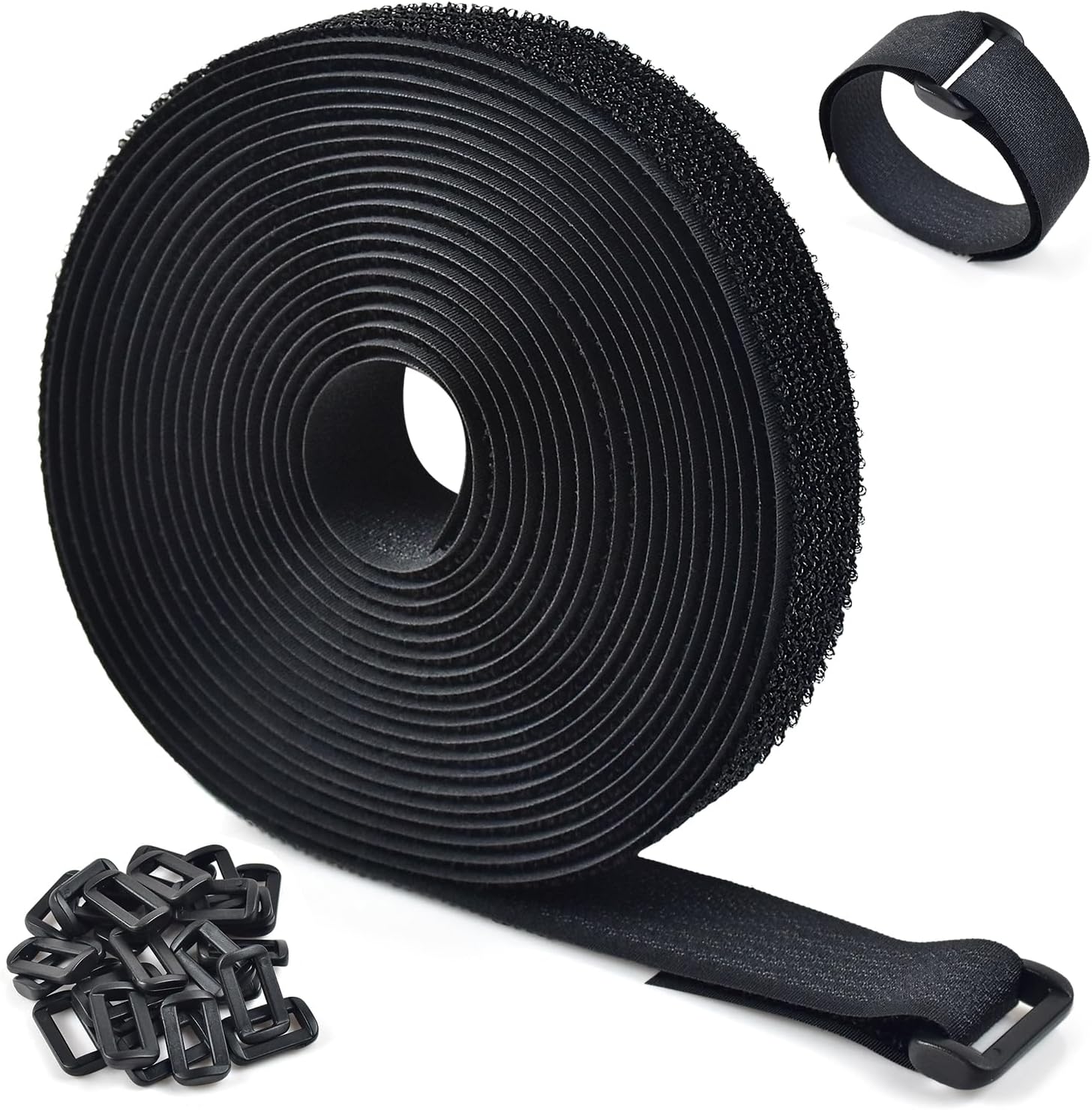 Adjustable Cable Straps, Free Cut Length, Reusable Fastening Cable Ties,Hook and Loop Securing Strap for Cable Tidy, Wire Management, Cord Organiser (2cm x 5m with 25 Buckles)