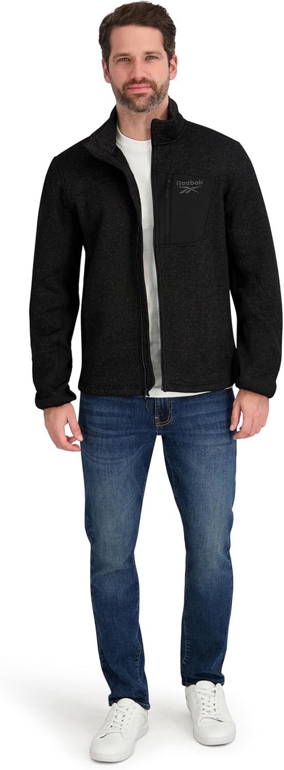 Reebok mens Mock Neck Zip-up Textured Fleece Shell Jacket