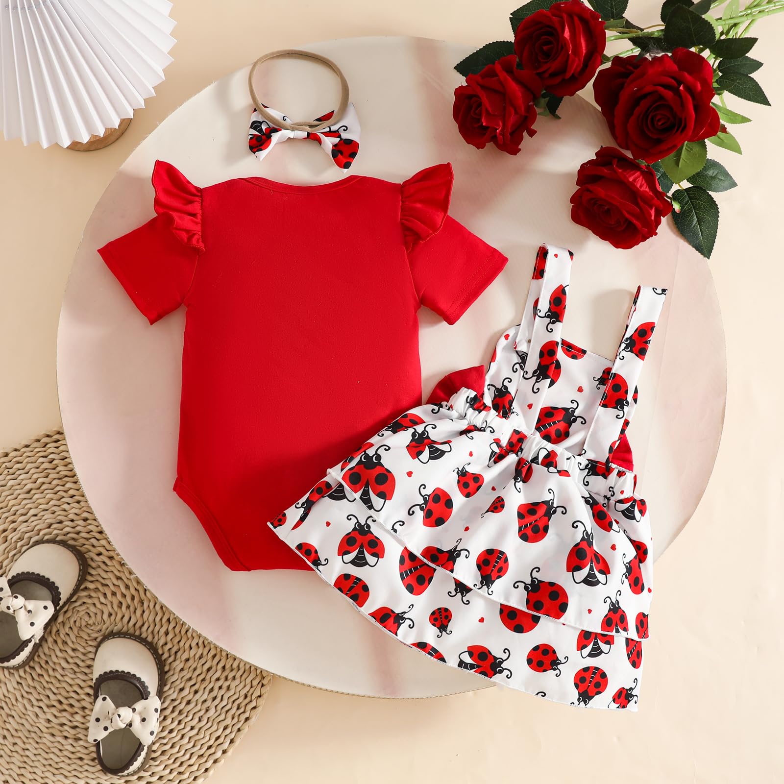 UUAISSO Conjuntos Falda Para Niña Recién Nacida Blusa de Manga Corta y Falda con Tirantes y Lazo Ropa de Verano Para Niña Bebé — view 3