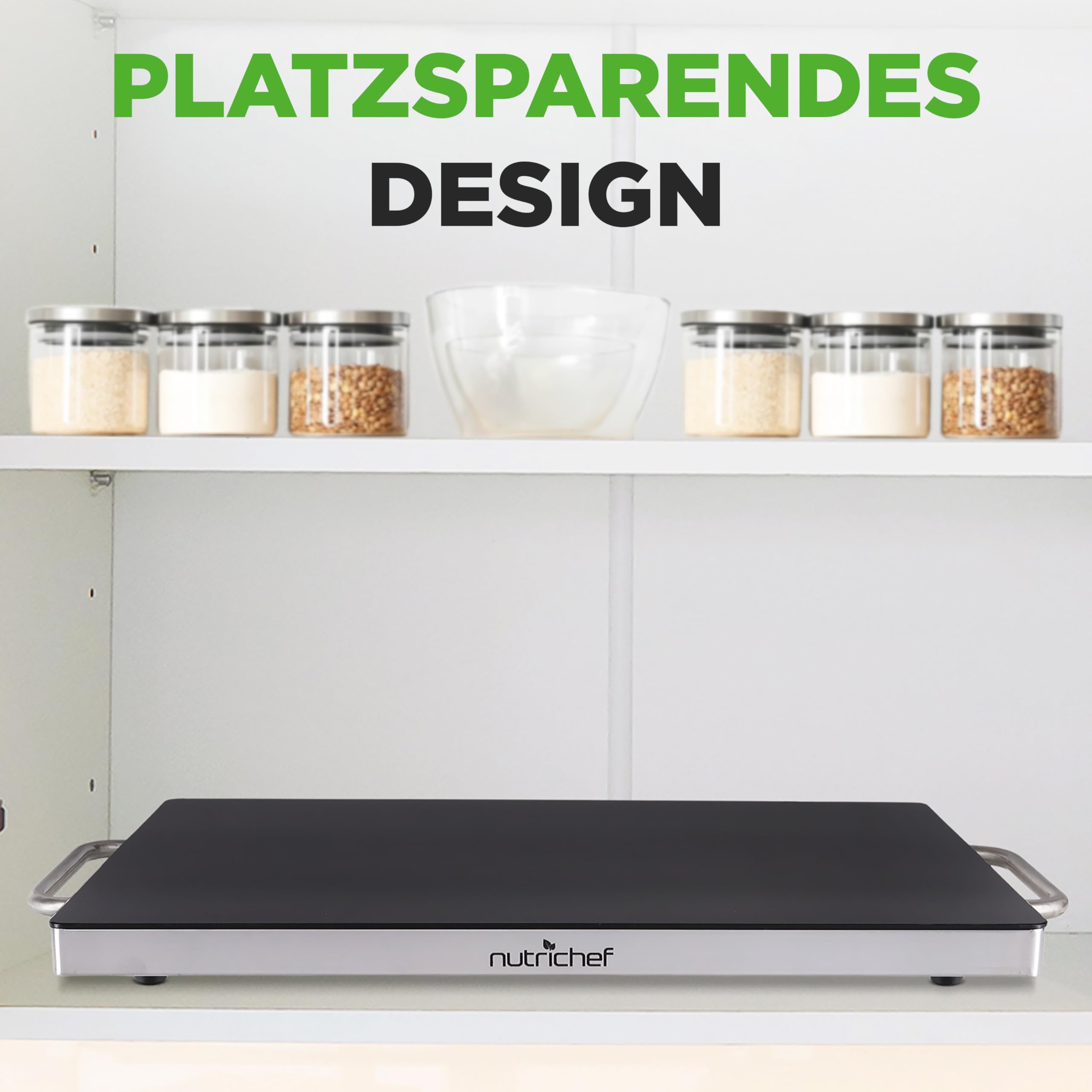 NutriChef Warmhalteplatte Elektrisch 50,8 x 30,5 cm Glas-Kochplatte Schwarz