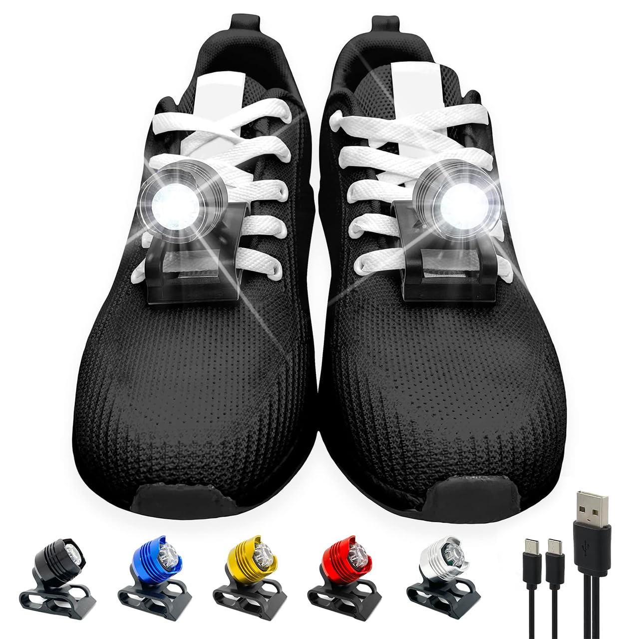 Running lights for runners,Lights for walking at night,IPX5 Running shoe lights waterproof,Shoe light,2Pcs Shoe headlights Used for Dog Walking, Walking Tours Camping, Suitable for Adults Kids(Black)