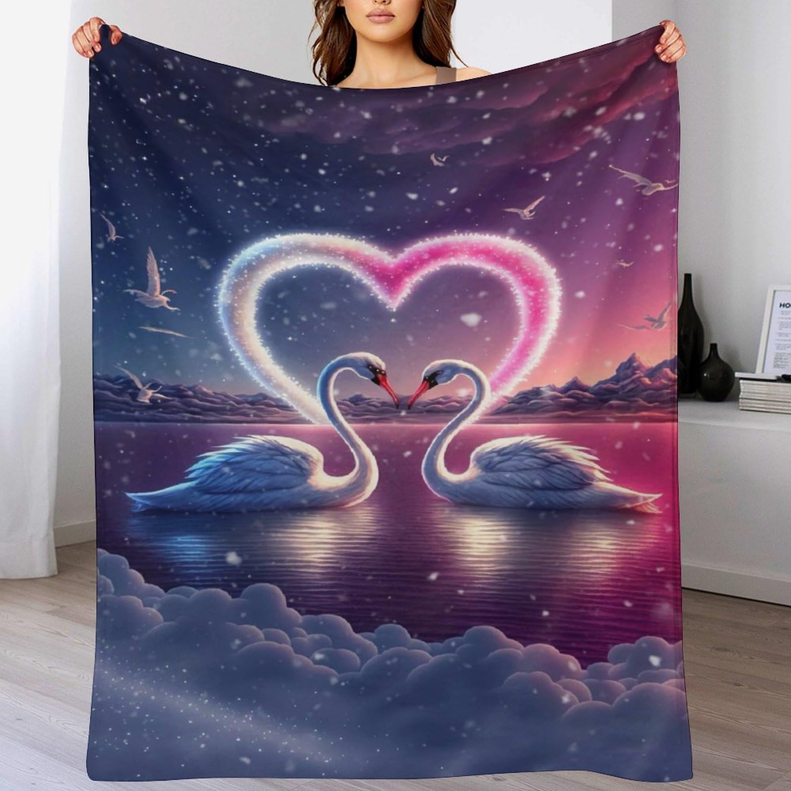 Couverture flannel cygne douce chaude lit canapé voyage 130x180cm