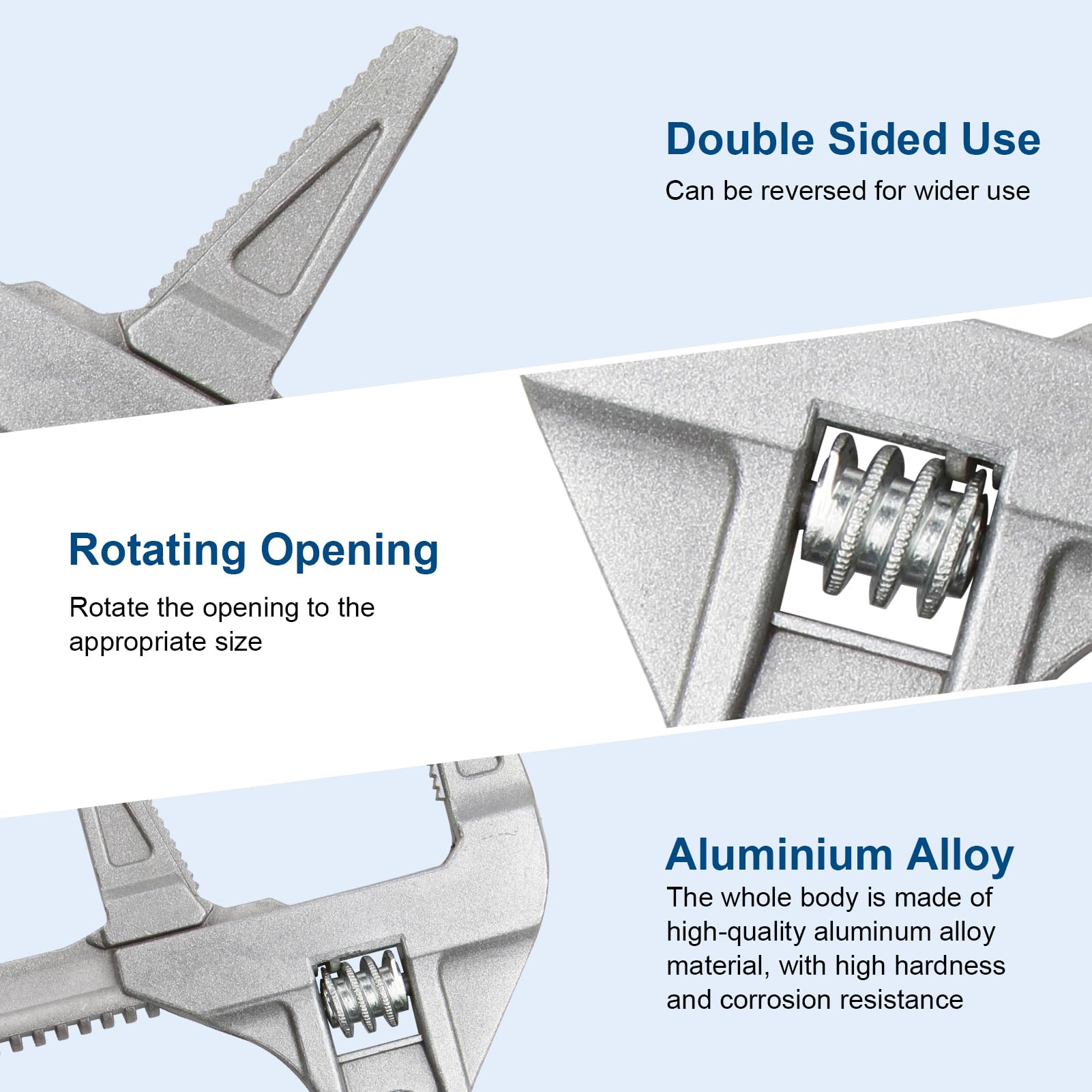 QTMMC Adjustable Spanner Wrench 6-68mm Wide Jaw Opening Plumbing Spanner 2-in-1Ultra-Thin Shifting Spanner 200mm Aluminum Alloy Plumbers Wrench Pipe Basin Hand Tools for Bathroom Washbasin Tube - Image 3