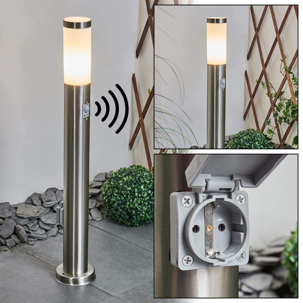 Outdoor Path Lamp Sessa With Motion Detector, Modern Lamp With Metal/plastic Fitting In Nickel Matt/white, Path Lamp 45.5 Cm, Garden Lamp W. E27, Garden Lighting IP44, Without Bulb - View #8