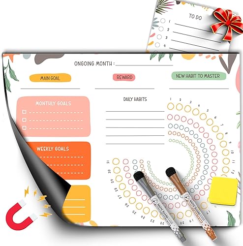 Hábit Tracker Diario de Motivación de Entrenamiento Calendario de Refrigerador Borrado en Seco 12 x 16 pulgadas, Tabla de Objetivos de Salud Fitness