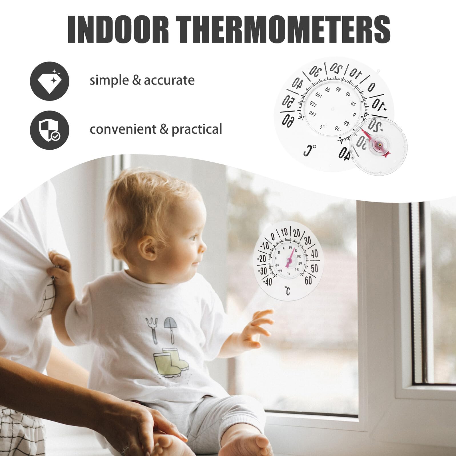 Sosoport 2 Pezzi Termometro a Ventosa per Finestre da Interno ed Esterno, Quadrante Analogico 7" Alta Precisione, Monitoraggio Temperatura per Casa, Aula, Giardino e Patio